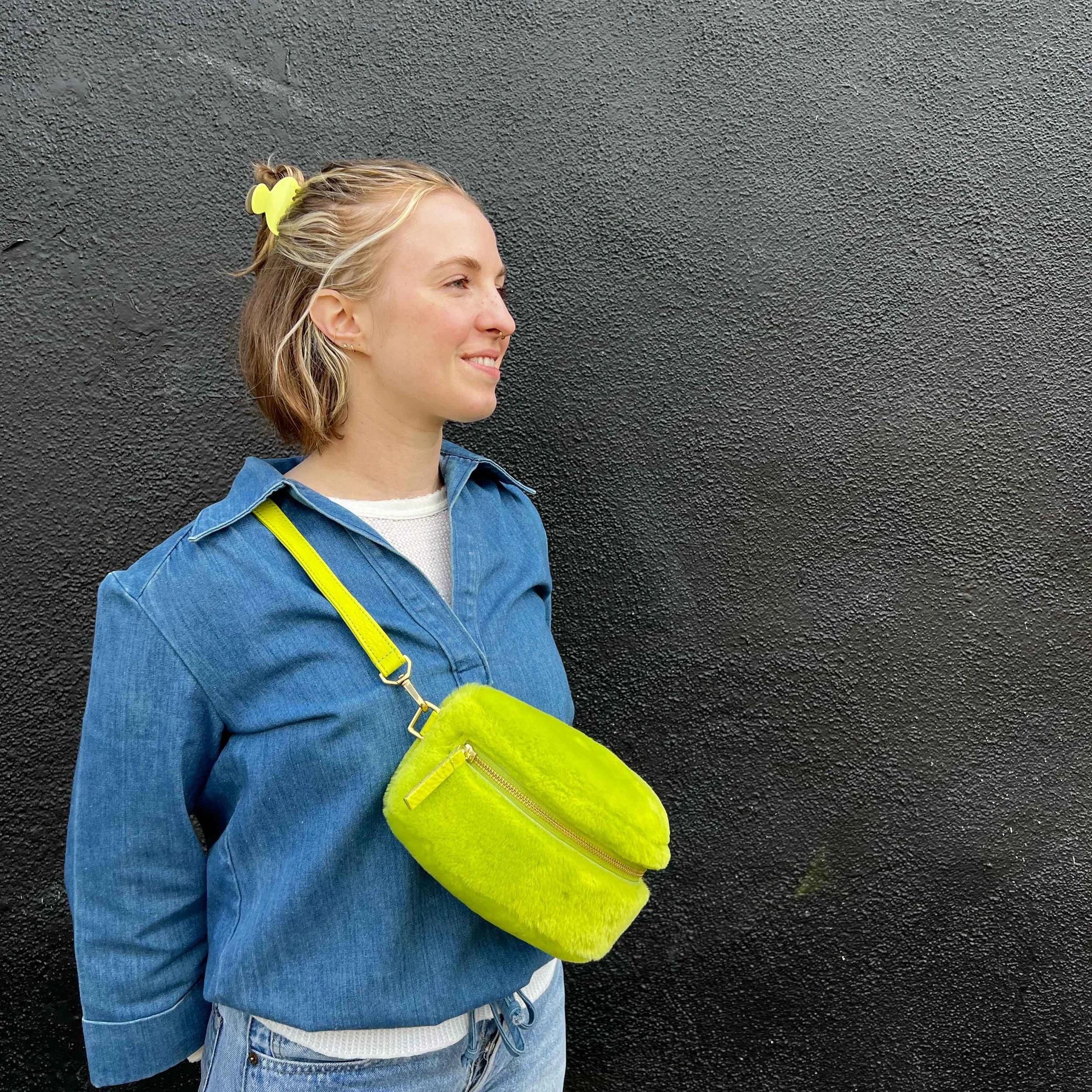 PRIMECUT: LIME SHEARLING BUM BAG